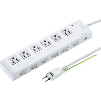 延長コード 電源タップ 2m 3P（ピン） 6個口 スイッチ ホワイト TAP-S28 サンワサプライ 1個（直送品）