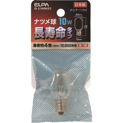 朝日電器 ELPA ナツメ球 E12 消費電力10W 長寿命 クリア G-L14H(C) 1個 168-3818（直送品）