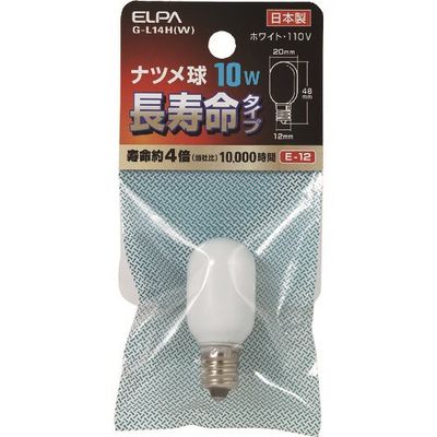 朝日電器 ELPA ナツメ球 E12 消費電力10W 長寿命 ホワイト G-L14H(W) 1個 202-2571（直送品）