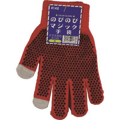 勝星産業 勝星 スマホ対応のびのび手袋ボツ付き赤 #148-RD 1セット(10双) 174-3817（直送品）