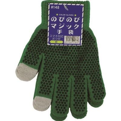 勝星産業 勝星 スマホ対応のびのび手袋ボツ付き緑 #148-GR 1セット(10双) 174-3698（直送品）