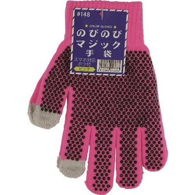 勝星産業 勝星 スマホ対応のびのび手袋ボツ付きピンク #148-PK 1セット(10双) 174-3827（直送品）