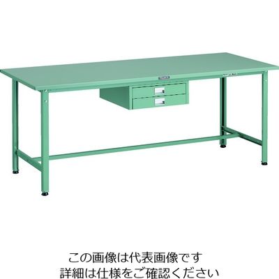 TRUSCO 軽荷重作業台(300kg)AE型 1800X750XH740 薄型2段引出し付 グリーン色 SAE-1800UDC2 1台（直送品）