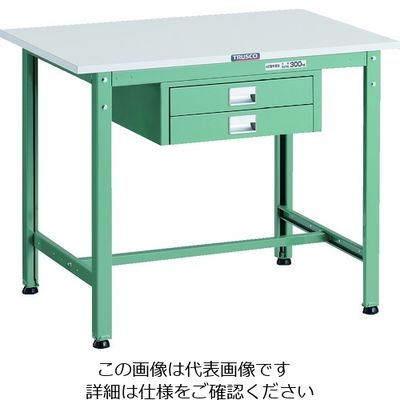 TRUSCO 軽荷重作業台(300kg)AE型 900X600XH740 薄型2段引出し付 グリーン色 AE-0960UDC2 1台（直送品）