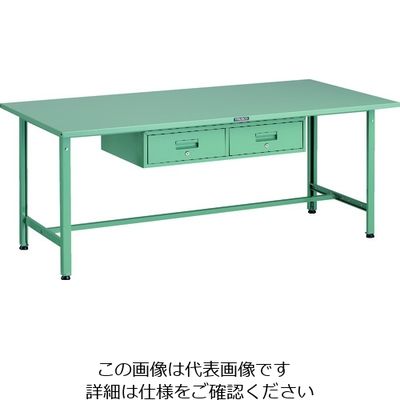 TRUSCO 軽荷重作業台(300kg)AE型 1800X900XH740 2列引出し付 グリーン色 SAE-1809FL2 1台（直送品）