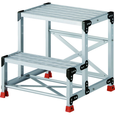 TRUSCO 作業用踏台 アルミ製・グレーチング仕様 SUS金具 2段 高さ0.6m 天板600×400 TSFGR-266 1台（直送品）