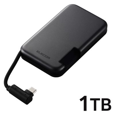 SSD 外付け 1TB iPhone向け ケーブル一体型 USB-C 磁石 黒 ESD-EPB1000GBK エレコム 1個（直送品）