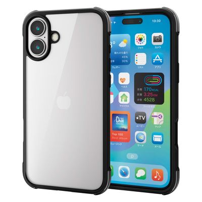 iPhone16 Plus ケース ハイブリッド 軽量 ブラック×クリアブラック PM-A24BHVAIRBK エレコム 1個（直送品）