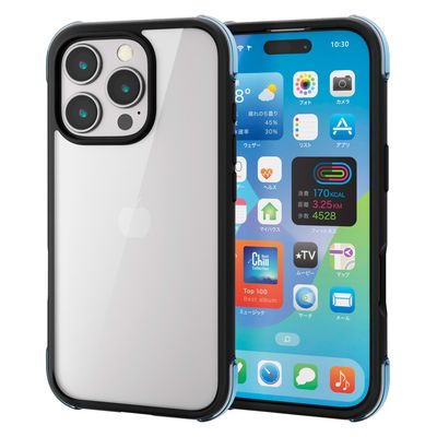 iPhone16 Pro ケース ハイブリッド 衝撃吸収 ブラック×クリアブルー PM-A24CHVAIRBK2 エレコム 1個（直送品）