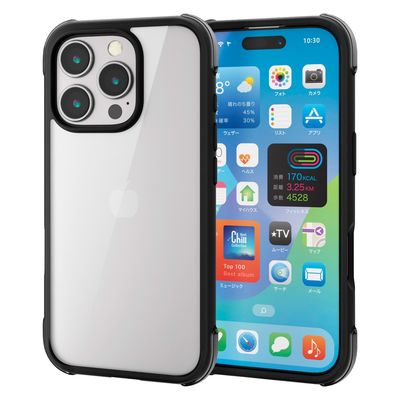 iPhone16 Pro ケース ハイブリッド 衝撃吸収 ブラック×クリアブラック PM-A24CHVAIRBK エレコム 1個（直送品）
