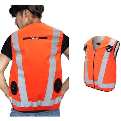 7.4V 高視認性 安全空調ベスト(R)(フルハーネス対応)服のみ オレンジ 5Lサイズ MESH-BR-016-1-5L-OR 1着（直送品）