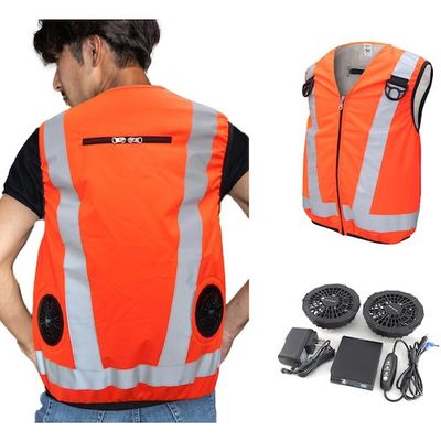 7.4V 高視認性 安全空調ベスト(R)(フルハーネス対応)フルセット オレンジ 5Lサイズ MESH-BR-016-5L-OR 1式（直送品）