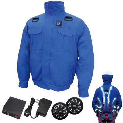 7.4V胸スイッチ式綿100%空調エアコン服R(フルハーネス対応)フルセット ブルー XLサイズ MESH-BR-7000-XL-BL 1式（直送品）