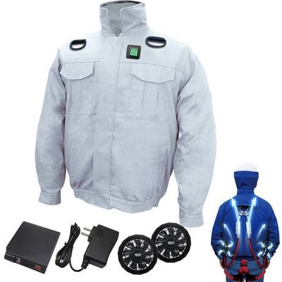 7.4V胸スイッチ式綿100%空調エアコン服R(フルハーネス対応)フルセット シルバー XLサイズ MESH-BR-7000-XL-SL（直送品）