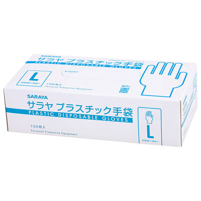 サラヤ プラスチック手袋(粉無)Lサイズ パウダーフリーグローブ 医療病院 53500 1箱(1個(100枚入)x10)（直送品）