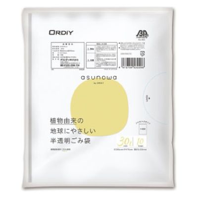 オルディ エコ材質ゴミ袋 asunowa 半透明ごみ袋 30L 10P ASW-HN30-10 1ケース(100個)（直送品）