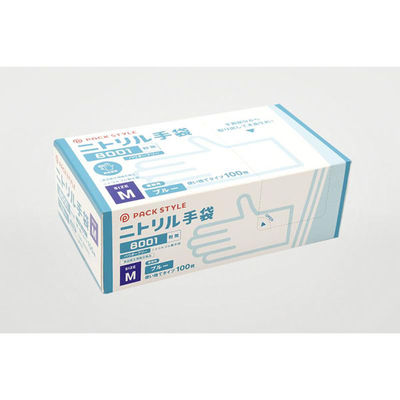 パックスタイル 使い捨て手袋 ニトリル手袋8001粉無M 青 00759954 1袋(100個)（直送品）