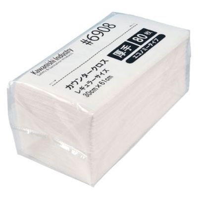 川西工業 6908 カウンタークロス エコノミー厚手 レギュラーサイズ ホワイト 80枚入 1ケース(12個)（直送品）