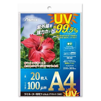 アスカ ラミネートフィルム A4サイズ 100μ 20枚入り F4001 1ケース(40個)（直送品）