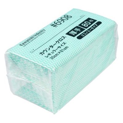 川西工業 6908 カウンタークロス エコノミー厚手 レギュラーサイズ グリーン 80枚入 1ケース(12個)（直送品）