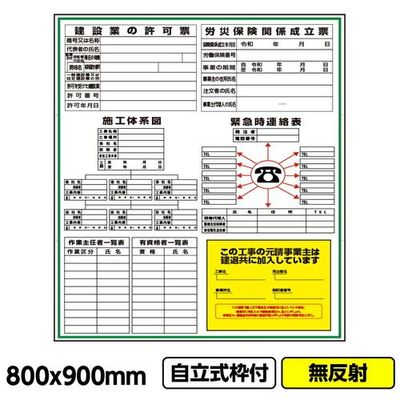 桝口工事 GAINA 工事看板「建築一体型」800x900 無反射 自立式 19角 枠付 03G1901W023 1個(1枚)（直送品）