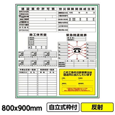 桝口工事 GAINA 工事看板「建築一体型」800x900 反射 自立式 19角 枠付 03G1902W019 1個(1枚)（直送品）