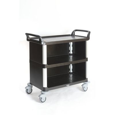 金沢車輌 金沢 静音樹脂3段ワゴン 3方囲い付 ブラック SH-9F BLACK 1台 687-1105（直送品）