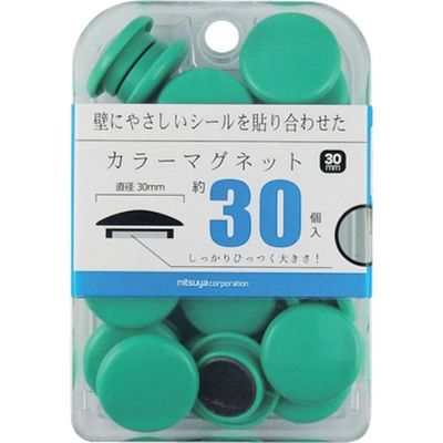ミツヤ mitsuya カラーマグネット30mm 緑30個 M39365 BX3-CM30GR 1箱(30個) 356-3163（直送品）