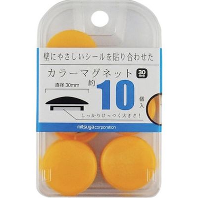 ミツヤ mitsuya カラーマグネット30mm 黄10個 M37206 BX2-CM30YL 1箱(10個) 356-4731（直送品）