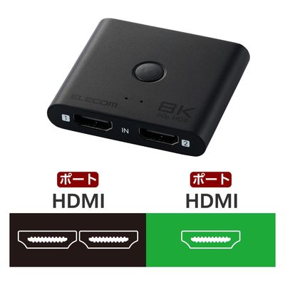 HDMI 切替器 2入力1出力/1入力2出力 双方向切替 セレクター DH-SW8KBD21BK/E エレコム 1個（直送品）