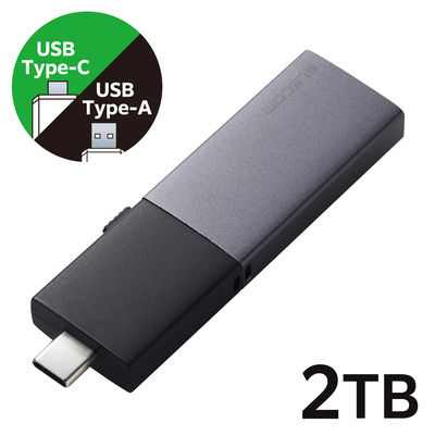 SSD 外付け 2TB スライド式 USB-C/A両対応 高速 耐衝撃 ブラック ESD-EWC2000GBK エレコム 1個（直送品）