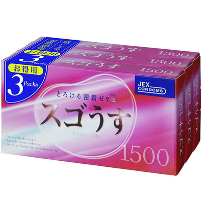 スゴうす1500 薄いコンドーム ゼリー潤滑剤 避妊具 凹凸加工こけし型 ピンク 4973210019246（直送品）