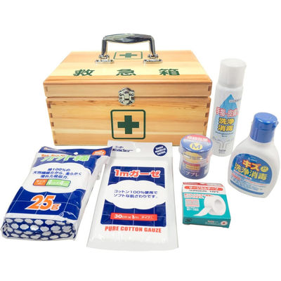 日進医療器 リーダー木製救急箱&衛生材料セット Mサイズ 防災備蓄 緊急 大容量 木目 782615 1組（直送品）