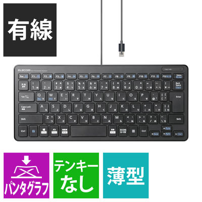 エレコム 有線ミニキーボード/パンタグラフ式/薄型/ブラック TK-FCP096BK 1個（直送品）