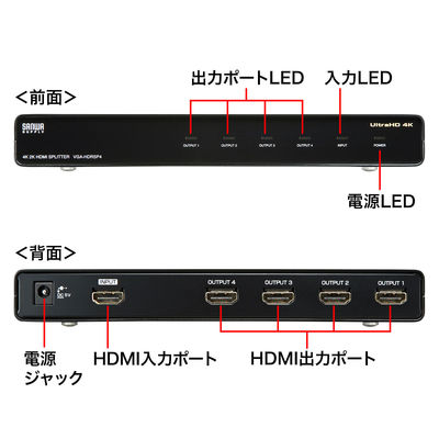 サンワサプライ 4K/60Hz・HDR対応HDMI分配器(4分配) VGA-HDRSP4 1個（直送品）