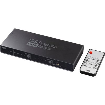 サンワサプライ 4K・HDR・光デジタル出力付きHDMIマトリックス切替器(4入力・2出力) SW-HDR42H 1個（直送品）