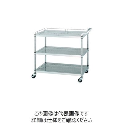 シンコー ステンレスワゴン パンチング棚 ガード付1段ガード無2段 間口750×奥行450×高さ800 131-4808（直送品）