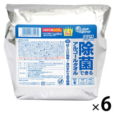 ウェットティッシュ　除菌シート アルコール除菌 大容量 詰替用 1ケース（600枚入×6個） エリエール 大王製紙