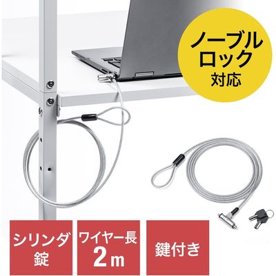 サンワダイレクト ノーブルロック対応セキュリティワイヤー（セキュリティワイヤー・Nobleロック・盗難防止・シリンダ錠・ワイヤー長2m） 1個（直送品）