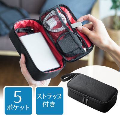 サンワダイレクト 旅行用収納ポーチ（充電器・ケーブル・ACアダプター・モバイルバッテリー・ブラック） 200-BAGIN006BK 1個（直送品）