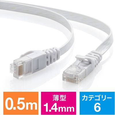 サンワダイレクト Cat6 フラットLANケーブル 0.5m （カテゴリー6・より線・ストレート・ホワイト） 500-LAN6FL005W 1本（直送品）
