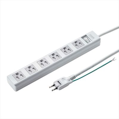 延長コード 電源タップ 2.5m 3P（ピン） 6個口 スイッチ ホワイト TAP-SH3625MGSW サンワサプライ 1個（直送品）