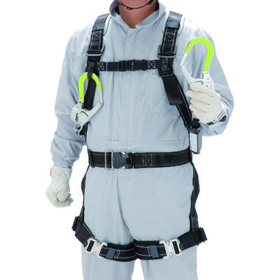 トーヨーセーフティ フルハーネス型 巻取式(小型)タイプ1 ダブルランヤード(黄色樹脂蛍光プレートフック) 133W-TR-Y 1本（直送品）