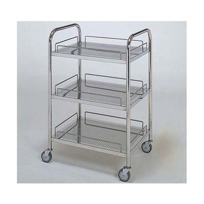 柏ステンレス工業 ステンレスワゴン アーチ型回診車S (パンチング枠付) 3段 ステンレスパンチングワゴンMB-3UP-S 1個（直送品）