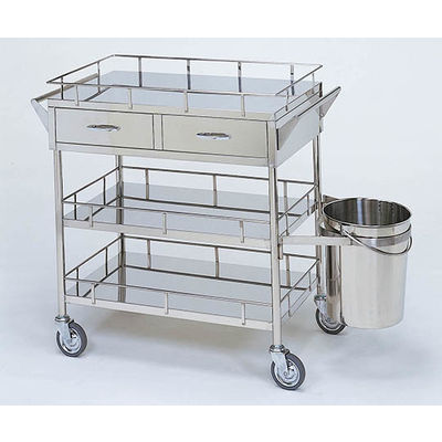 柏ステンレス工業 繃帯交換車M (枠付) 引出2個 バケツ付 3段 ホウタイコウカングルマMC-B2-M 1個 62-2715-11（直送品）