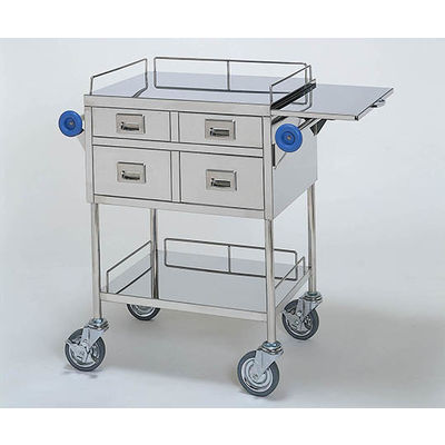 柏ステンレス工業 繃帯交換車 (3方枠付) 引出4個 スライドテーブル付 2段 ホウタイコウカングルマMC-B11 1個（直送品）