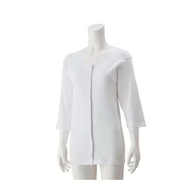 ケアファッション 婦人7分袖大寸ワンタッチシャツ ホワイト 5L 38123-14 1枚 61-7376-68（直送品）