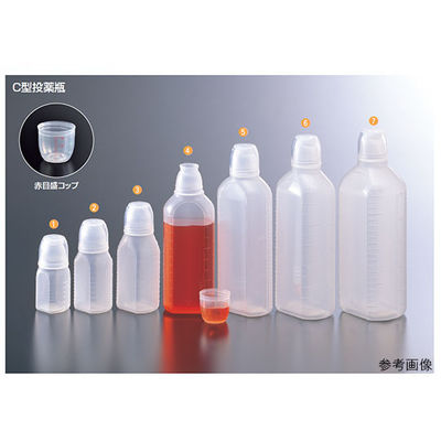 馬野化学容器 C型投薬瓶 200mL 調剤用 凸凹目盛り コップキャップ C-200 1ケース（100本） 63-1377-46（直送品）