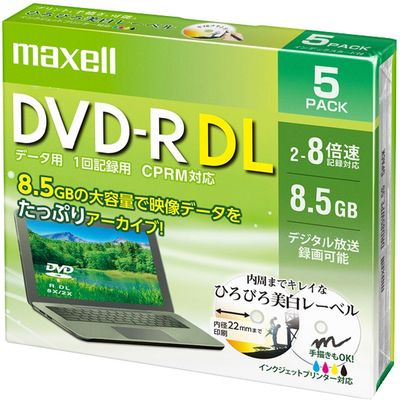 マクセル データ用 DVDーR DL 8.5GB 8倍速 プリンタブルホワイト 5枚パック 1枚ずつプラケース DRD85WPE.5S 1個（直送品）
