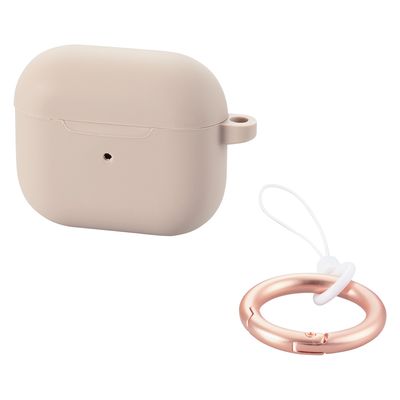 AirPods 第3世代 シリコン カバー 衝撃吸収 落下防止 カラビナ付 グレージュ AVA-AP5SCGB エレコム 1個（直送品）